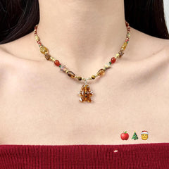 Colorful Beaded Retro Necklace With Fun Charms For Women