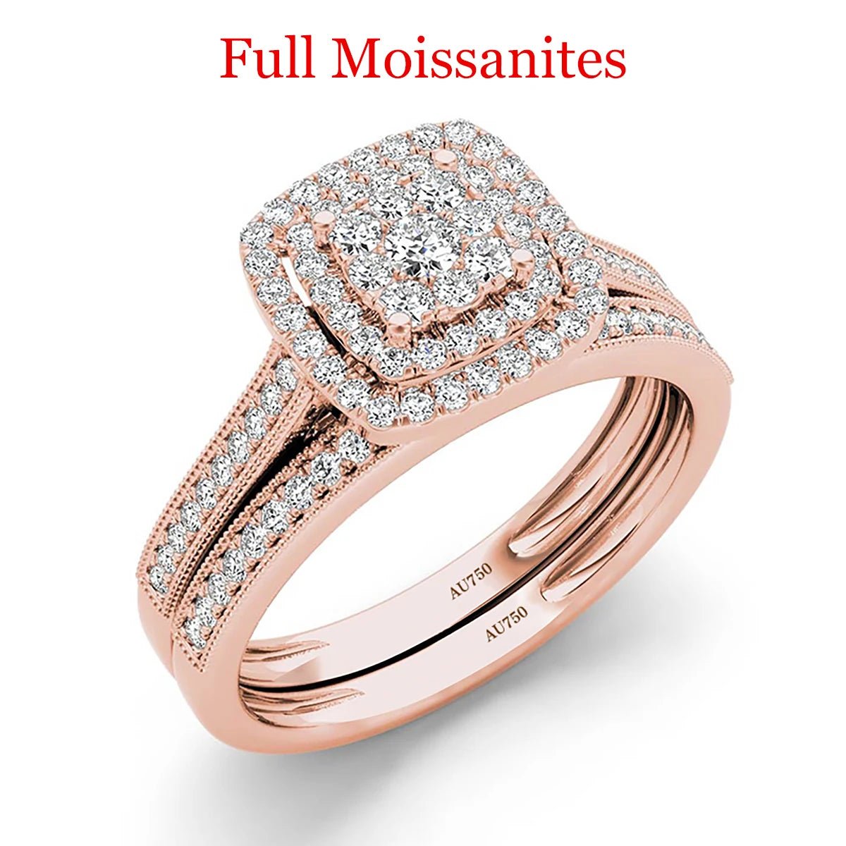 2PCS Yellow Gold Moissanite Engagement Rings set For Women 100% Real Pass Diamond Tester Wedding Band Jewelry Lover Couple Gifts - Xprespick