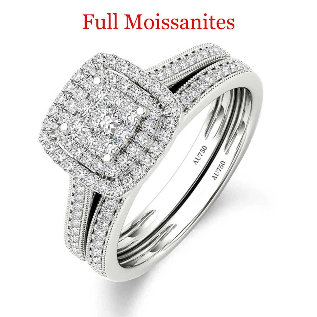 2PCS Yellow Gold Moissanite Engagement Rings set For Women 100% Real Pass Diamond Tester Wedding Band Jewelry Lover Couple Gifts - Xprespick