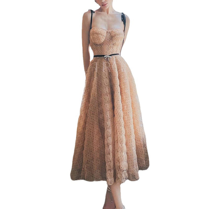 Stylish Off-White V-Neck High Waist Polyester Dress for Women