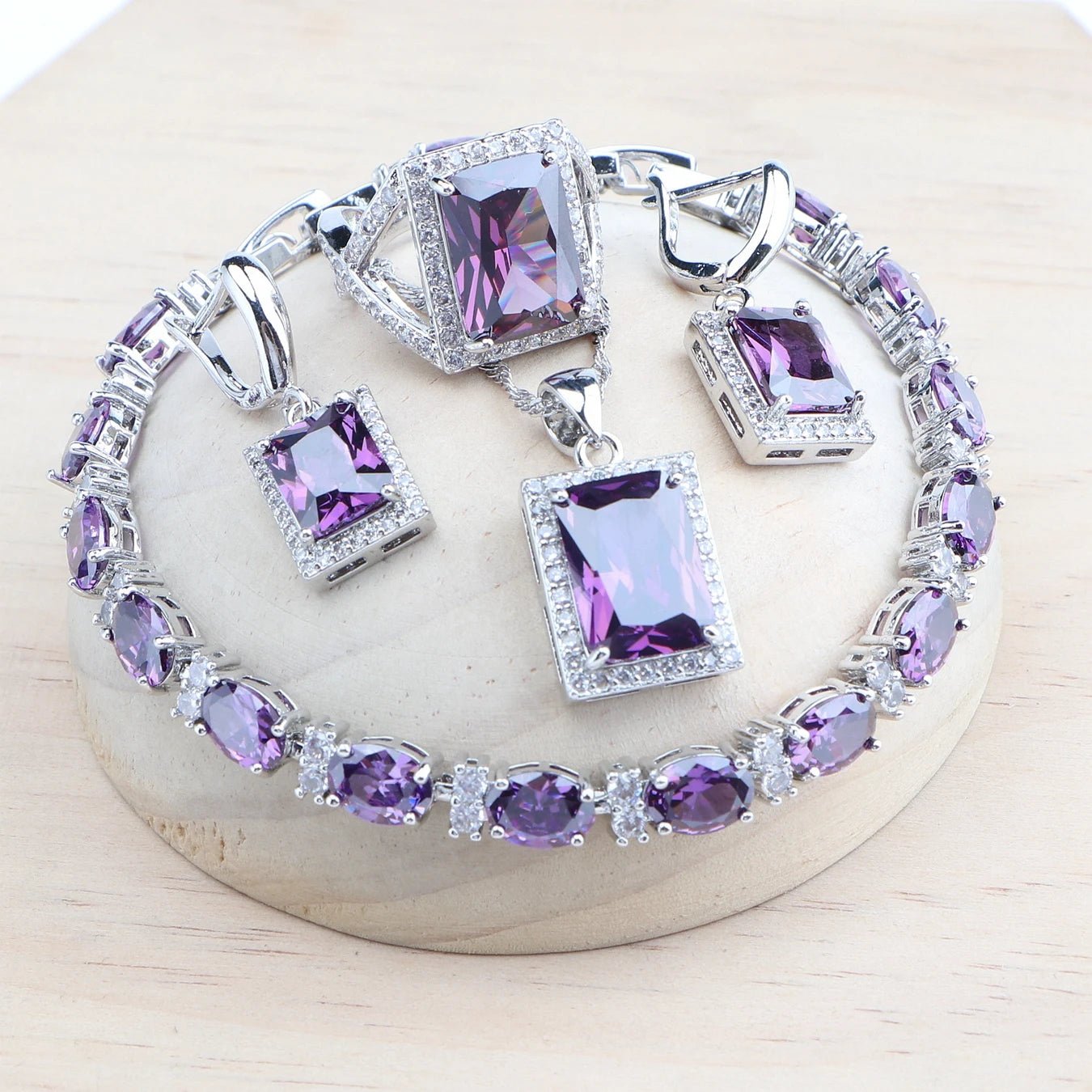 925 Silver Bridal Jewelry Sets Wedding Black Zircon Bracelets Earrings Rings Pendant Necklace Set For Women - Xprespick