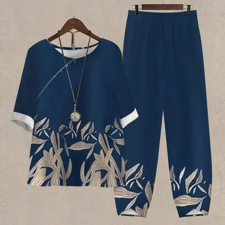 Vintage Pattern Print 2pcs Outfits for Women