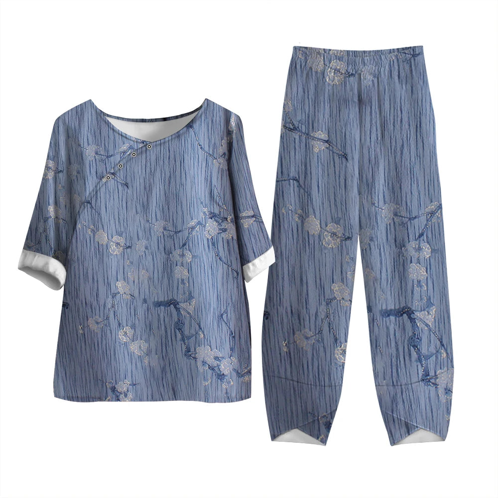 Elegant O Neck Top Pullover & Straight Pants Suit for Women
