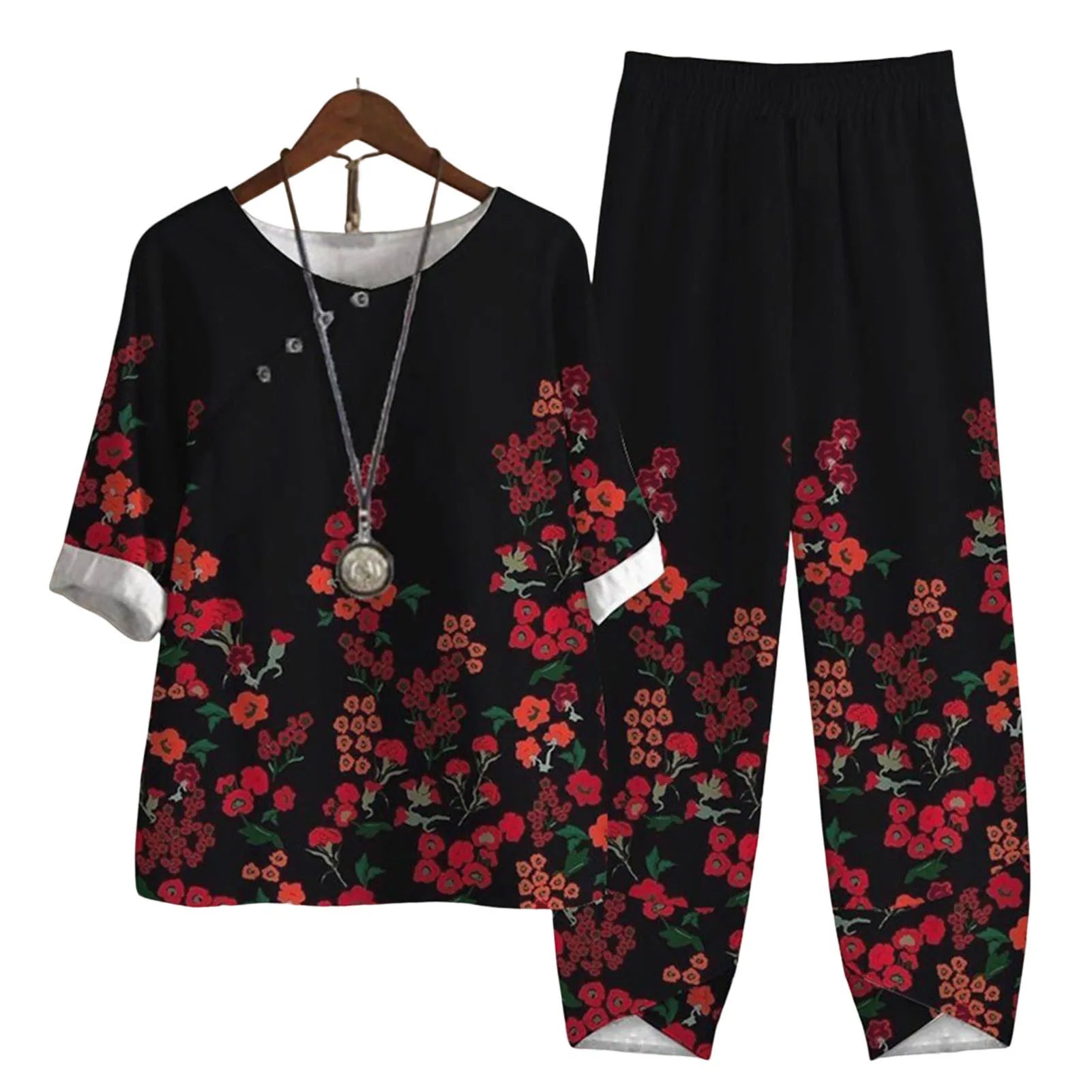 Elegant O Neck Top Pullover & Straight Pants Suit for Women