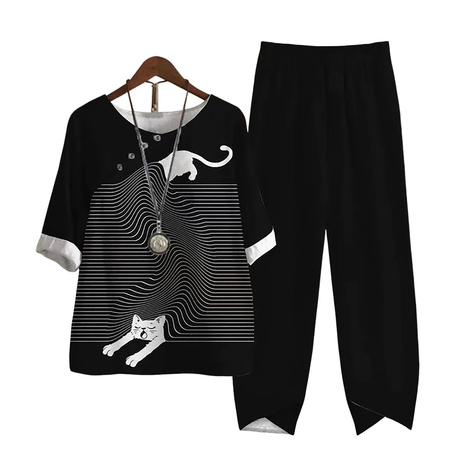 Vintage Pattern Print 2pcs Outfits for Women