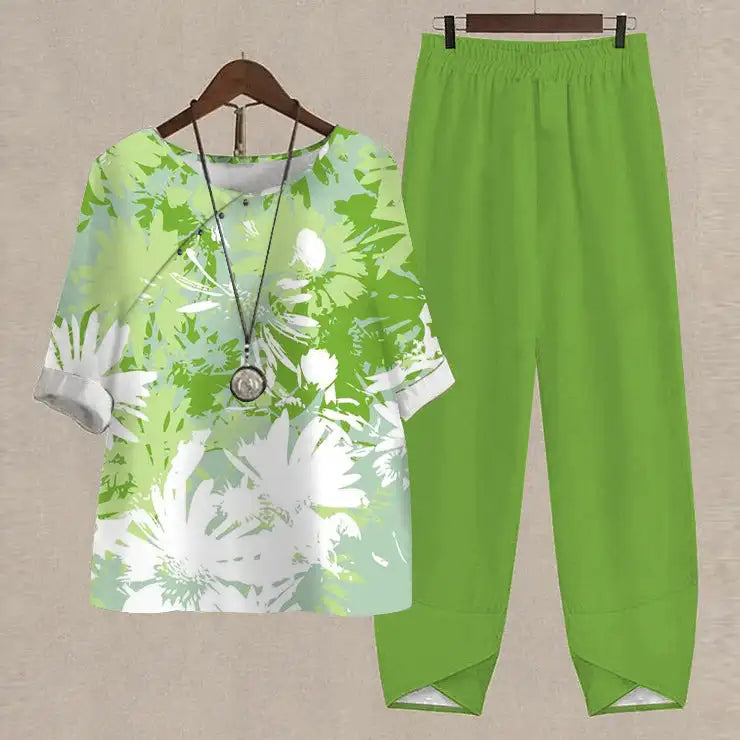 Elegant O Neck Top Pullover & Straight Pants Suit for Women
