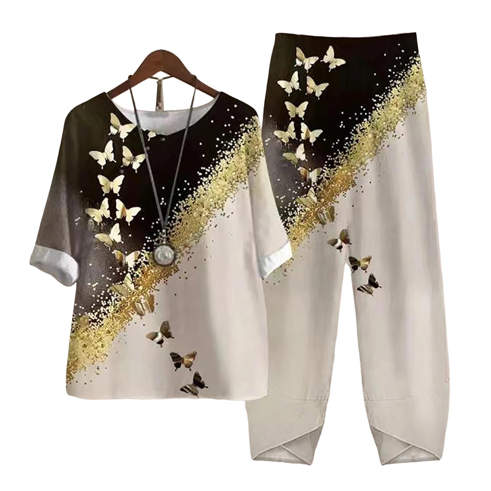 Vintage Pattern Print 2pcs Outfits for Women