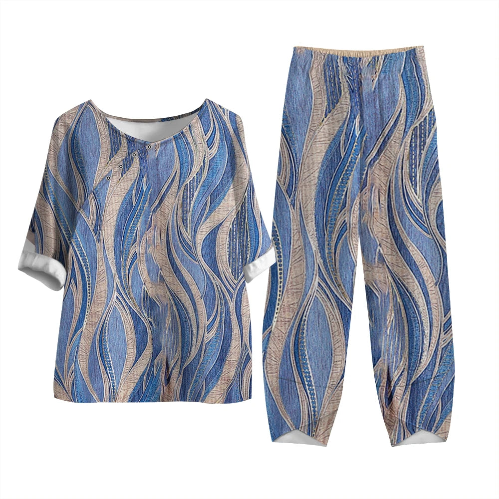 Elegant O Neck Top Pullover & Straight Pants Suit for Women