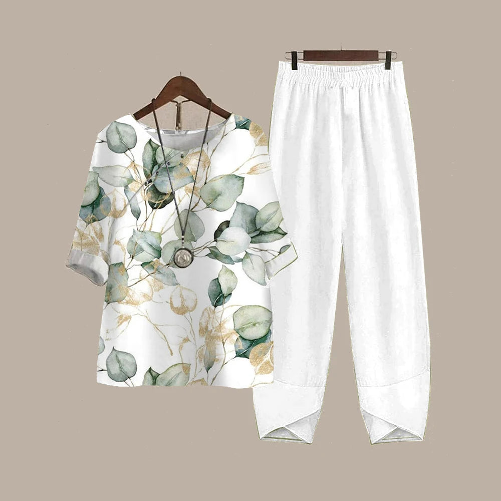 Vintage Pattern Print 2pcs Outfits for Women