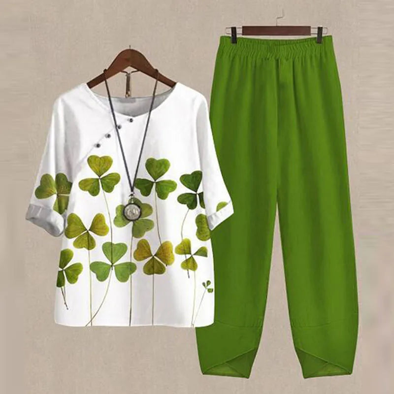 Vintage Pattern Print 2pcs Outfits for Women