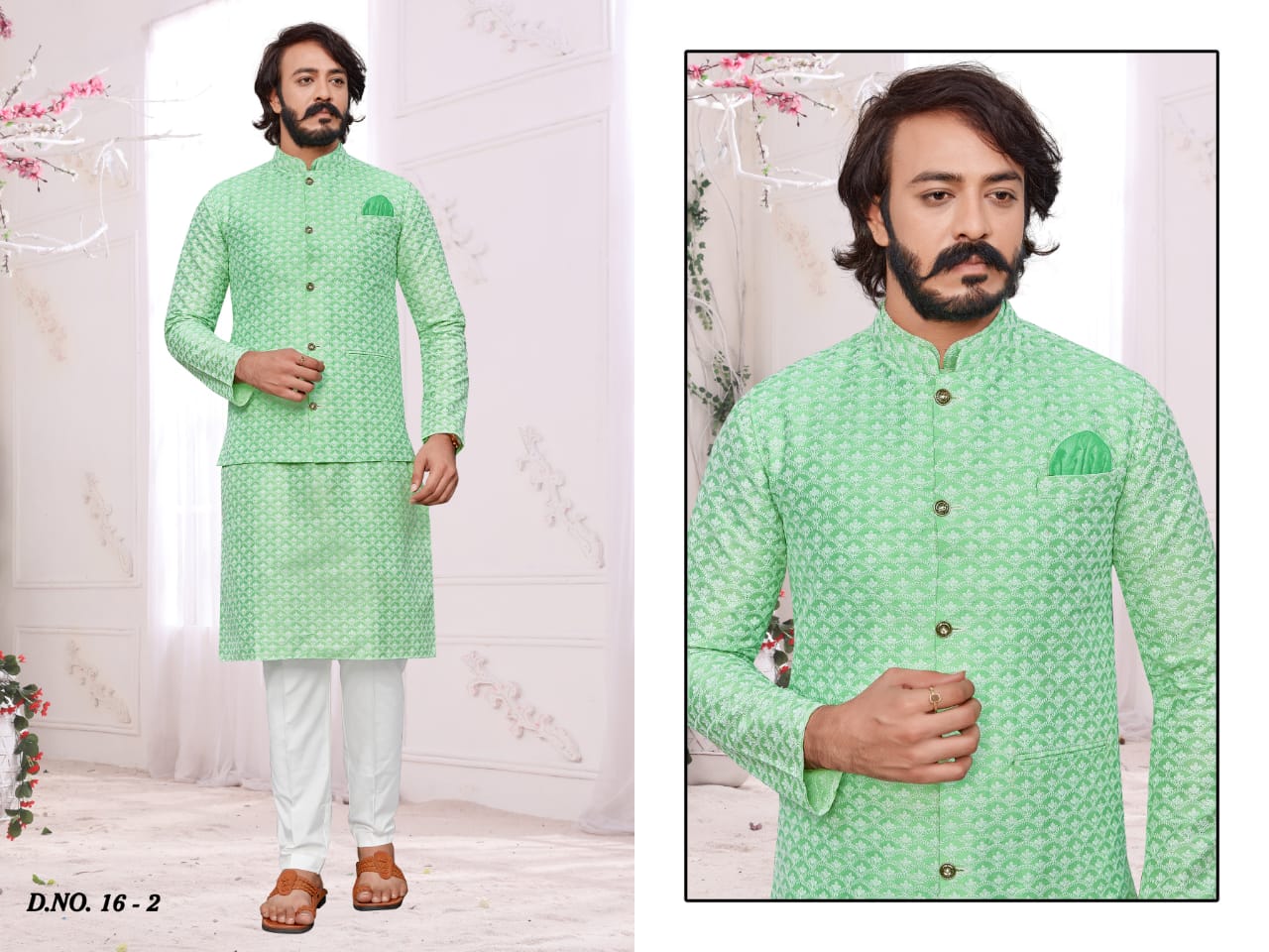 Cotti New Collection Of Mens Ethnic Stylish Dashing Latest Design Lucknawi Nehru Jacket And Kurta Payjama Combo Set