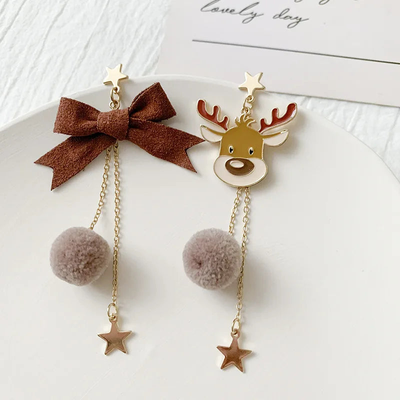 Cute Christmas Elk Dangle Earring For Women Butterfly Knot Star Pendant Drop Earring
