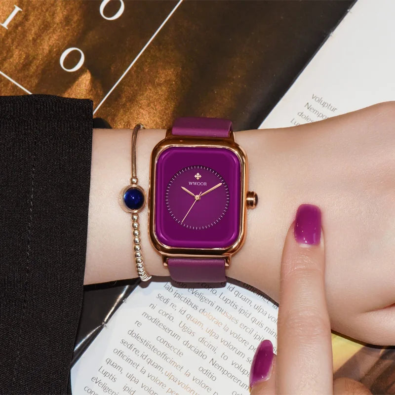 Watches For Women Fashion Square Purple Ladies Quartz Wristwatch