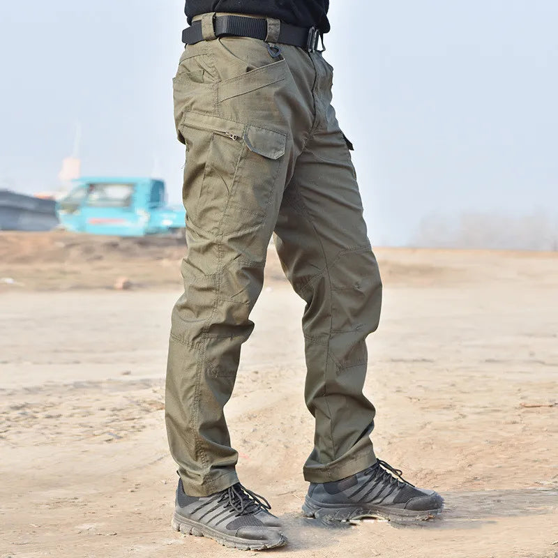 Men's Waterproof Cargo Pants Elastic Multiple Pocket Military Male Trousers Outdoor Joggers Pant.