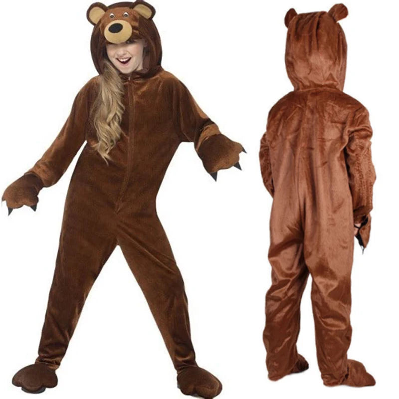 Animal Brown Bear /Owl / Tiger Bodysuit Cosplay Costume For Kids Boys & Girls Halloween Party Stage Performance Jumpsuits