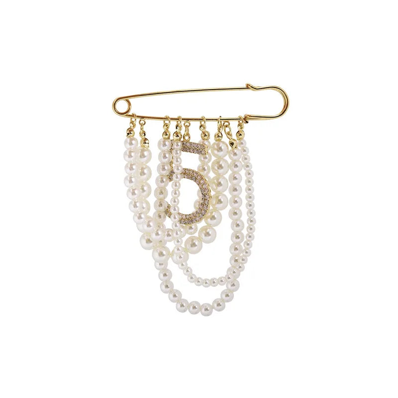 Luxury Fashion Pearl Number 5 Brooches for Women's