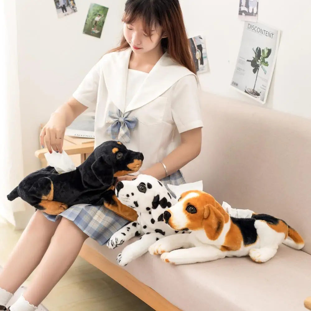 Simulation Dog Plush Toy Tissue Bag Stuffed Paper Box Real-life Dog Puppy Tissue Storage Bag