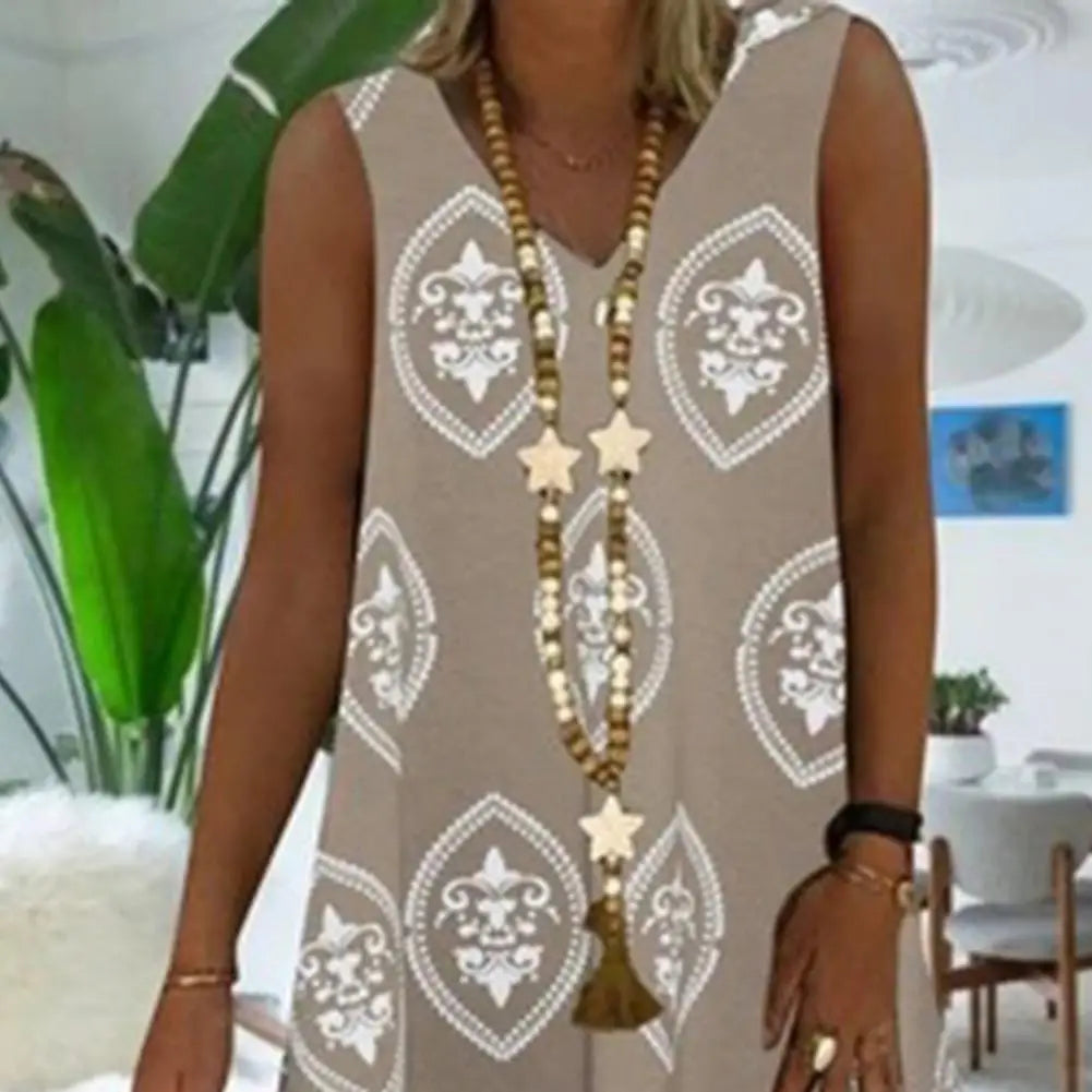 Women's V-Neck Floral, Comfy Stretch, Knee-Length Summer Dress