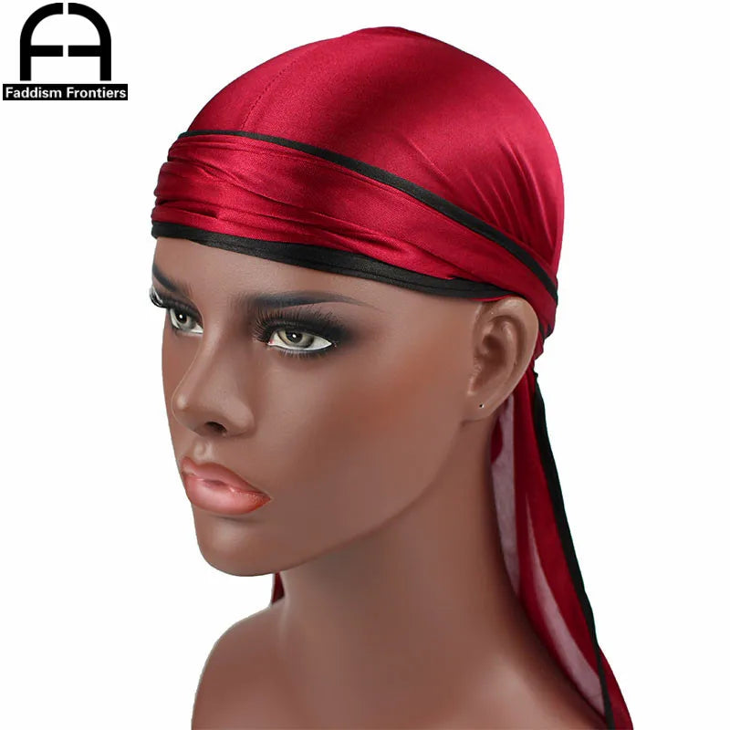 New Fashion Men's Satin Durags Biker Headwear Skull Cap Bandana Men Silky Durag