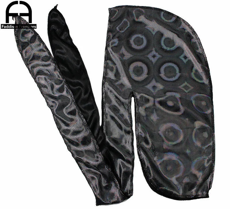 New Men's Colorful Sparkly Silky Durags Turban Bandanas Headwear Laser Men Silk DuRag