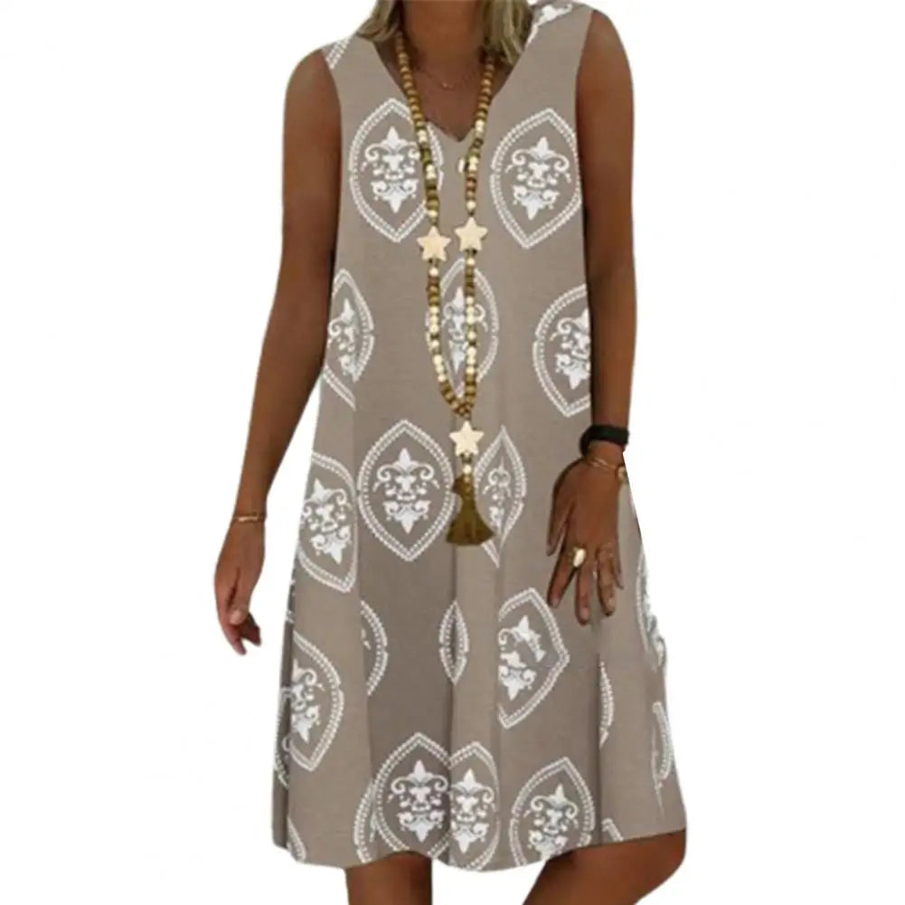 Women's V-Neck Floral, Comfy Stretch, Knee-Length Summer Dress