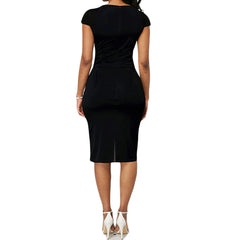 Elegant Patchwork Black White Dress Summer O-Neck Slim Office Lady Pencil Bodycon