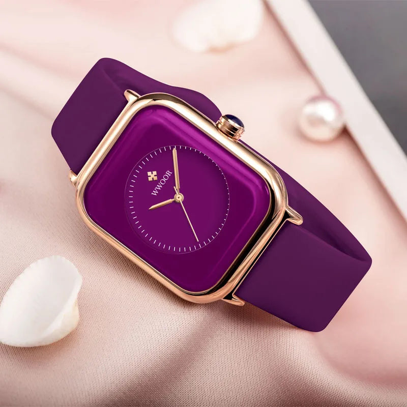 Watches For Women Fashion Square Purple Ladies Quartz Wristwatch