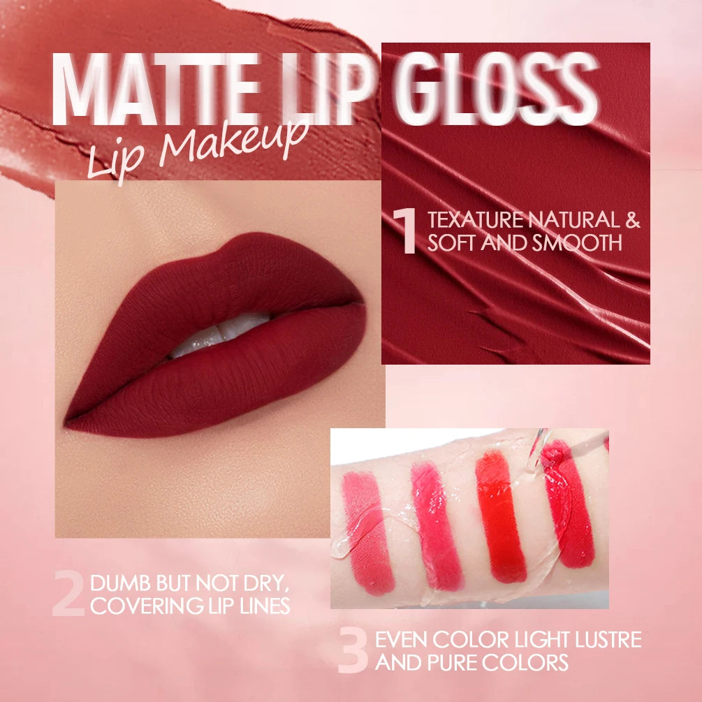Hot Velvet Matte Nude Lip Gloss  Long Lasting Non-stick Cup Nude Red Liquid Lipstick