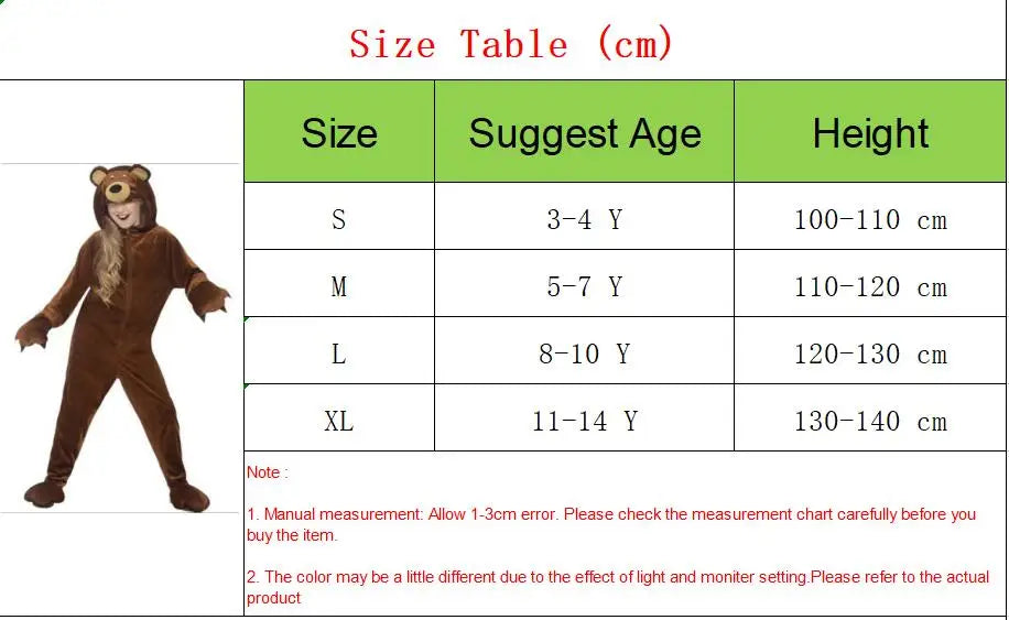 Animal Brown Bear /Owl / Tiger Bodysuit Cosplay Costume For Kids Boys & Girls Halloween Party Stage Performance Jumpsuits