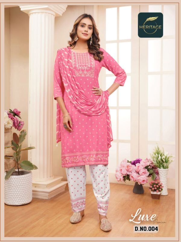 Designer Printed Kurti With Sequin Embroidery With Pants & Handwork & Embellishments With Heavy Dyed Chiffon Dupatta