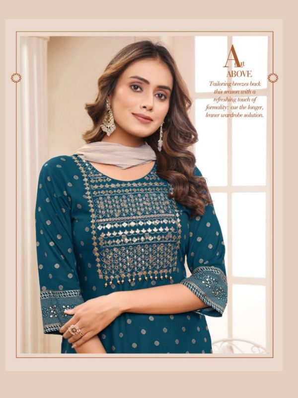 Designer Printed Kurti With Sequin Embroidery With Pants & Handwork & Embellishments With Heavy Dyed Chiffon Dupatta