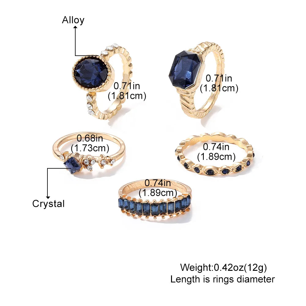 Retro Blue Crystal Ring Female Jewelry Party Premium Gift