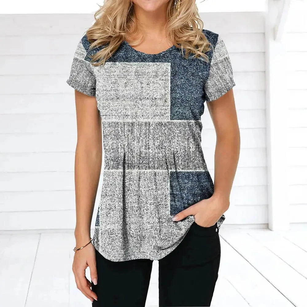 Women's O Neck Short Sleeve Blouse Oversized Ladies Tops