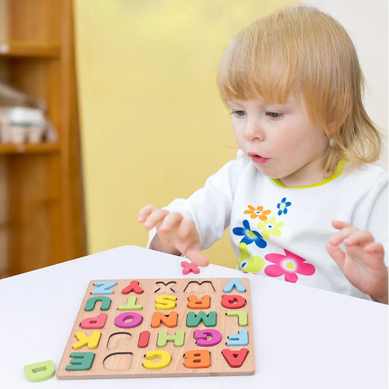 Wooden Puzzle Montessori Toys for Baby Alphabet Number Shape Matching Games