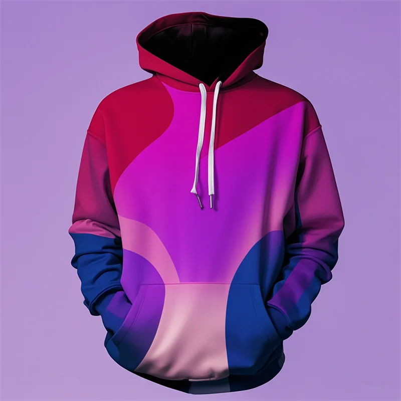 3D Printed Purple Hoodie Men's Y2k Casual Design Hooded