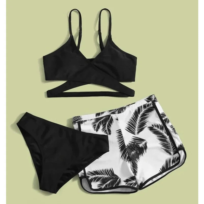 Three-Piece Bikinis  Women's Swimwear Push Up Female Swimsuit Swimming Bathing Suits