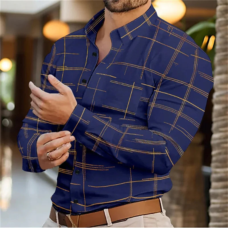 Men's Long Sleeve Slim Fit Button Lapel Men's Tops