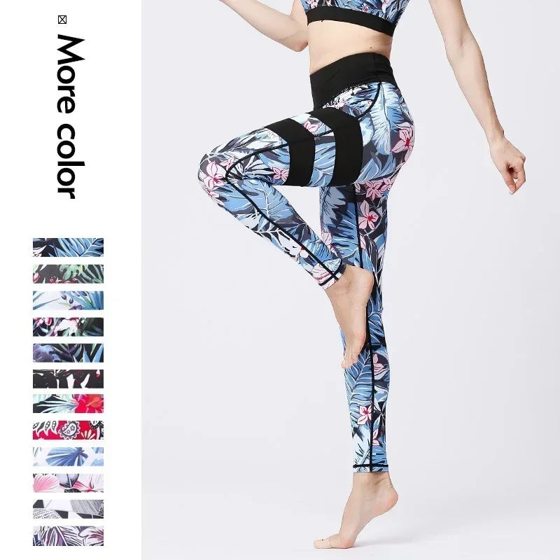 Women's Yoga Pants Women Flower High Waist Sports Leggings