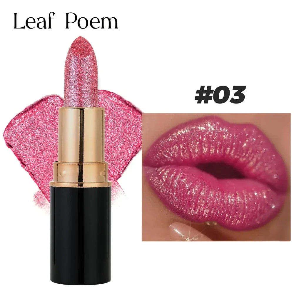 Glitter Metallic Lipstick Waterproof Long Lasting Diamond Pearlescent Lipstick.