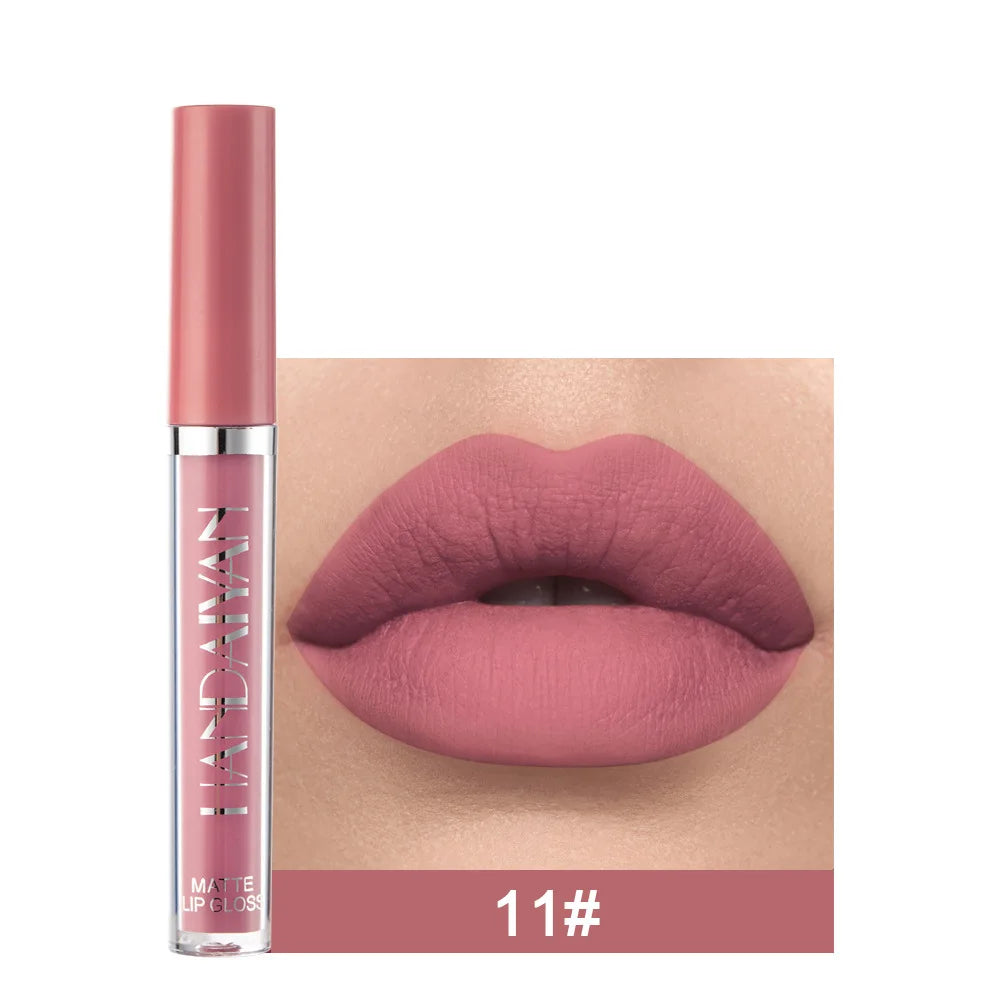 Handaiyan 12 Colors Matt Lip Gloss Longlasting Red Nude Lipstick Liquid matte Waterproof Lipgloss Makeup