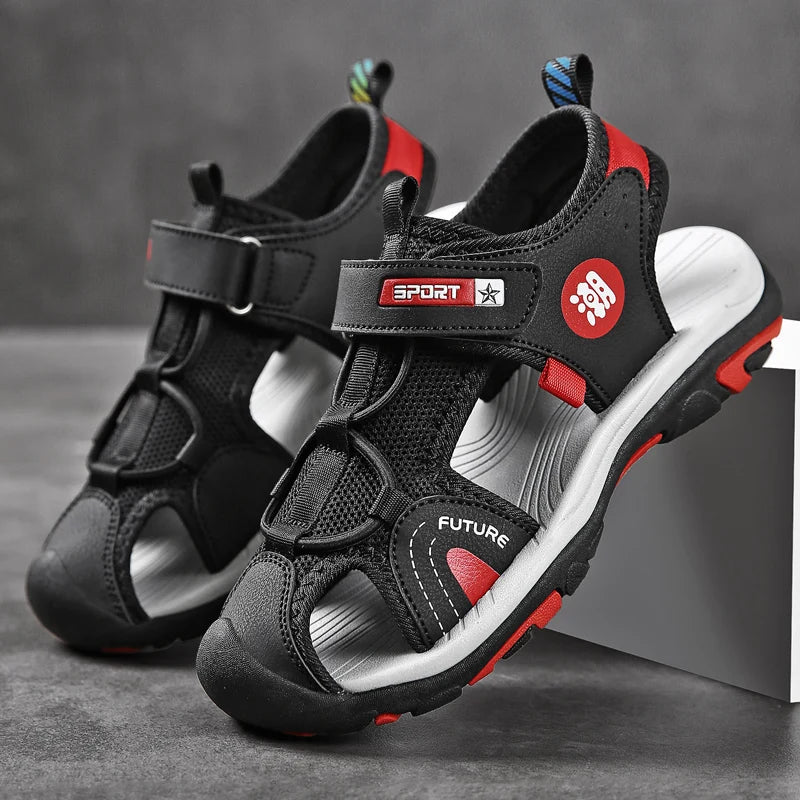 Boys' Summer Outdoor Leather Water Sandals – Non-Slip Soft Sole