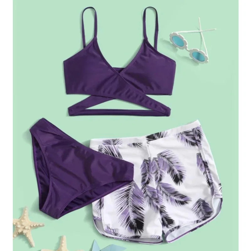 Three-Piece Bikinis  Women's Swimwear Push Up Female Swimsuit Swimming Bathing Suits