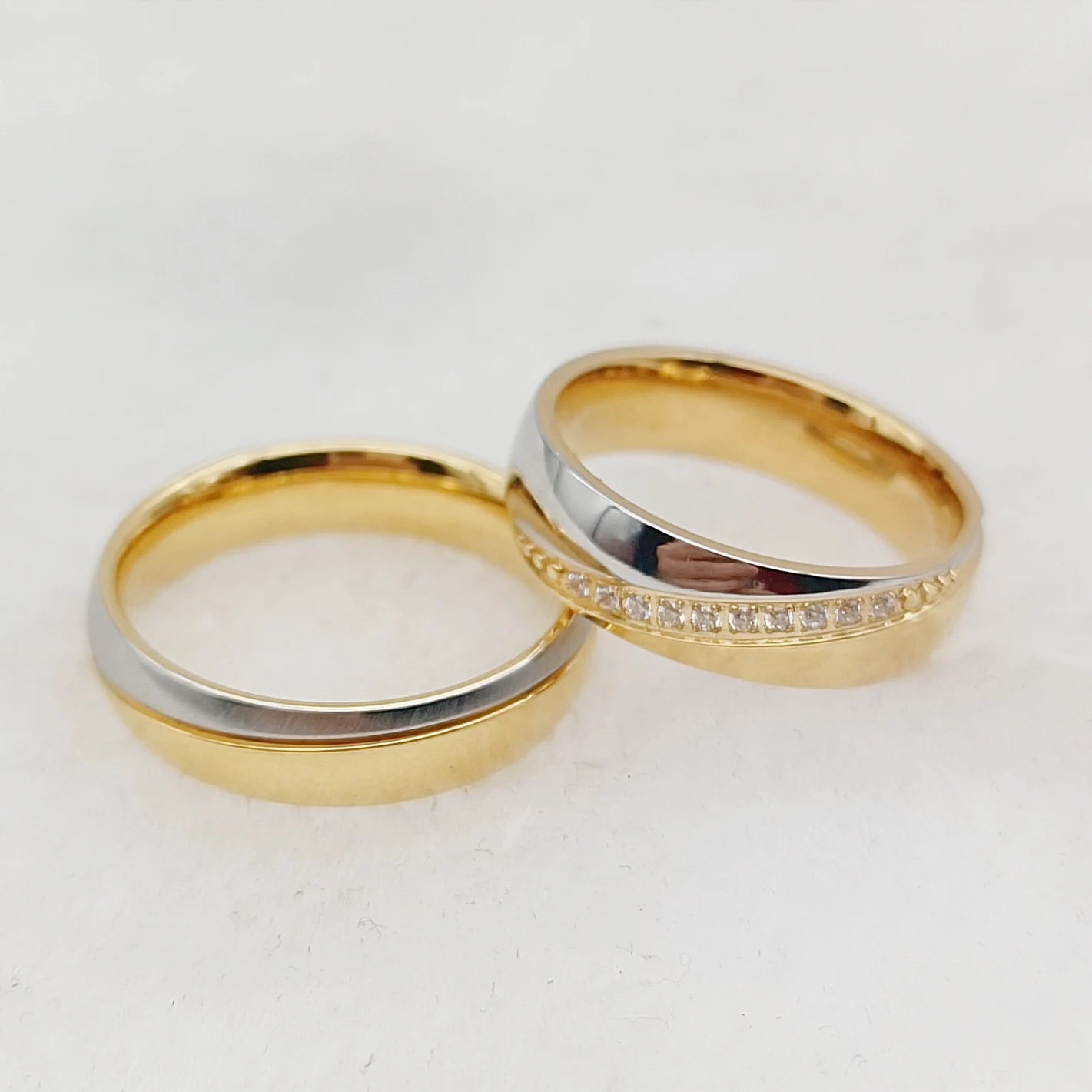 Wedding Rings Sets for Couples Designer Two Tone 14k Gold Plated Jewelry