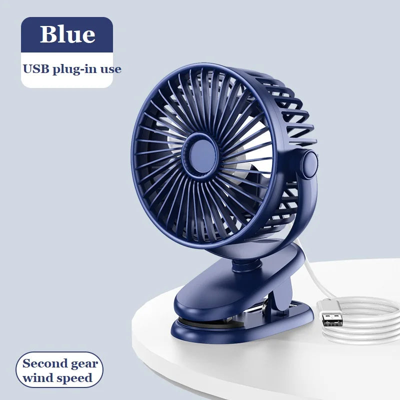 USB Plug-in Use Mini Clipped Fan 360° Rotation 2-speed Wind Desktop Ventilator Silent Air Conditioner