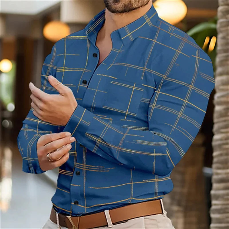 Men's Long Sleeve Slim Fit Button Lapel Men's Tops