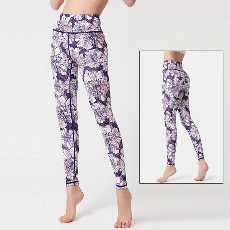 Women's Yoga Pants Women Flower High Waist Sports Leggings