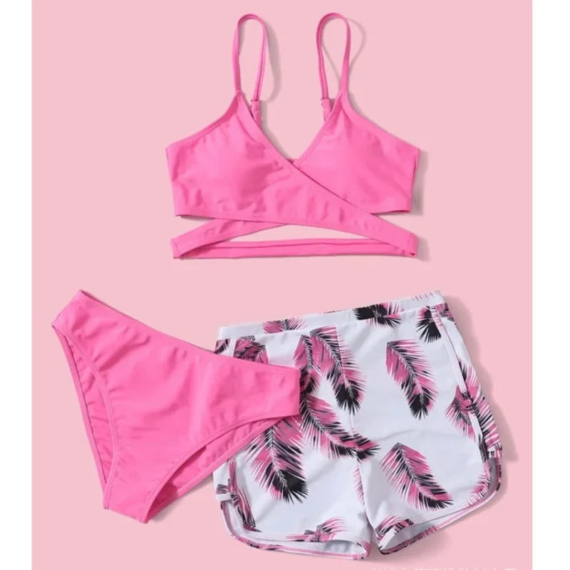 Three-Piece Bikinis  Women's Swimwear Push Up Female Swimsuit Swimming Bathing Suits