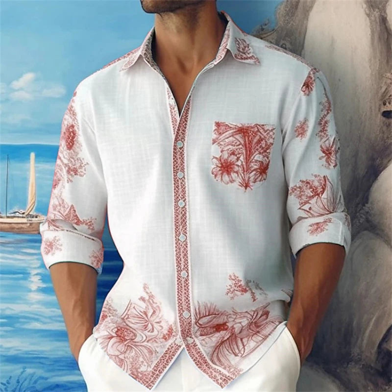 men's street casual bamboo long sleeved left patch pocket flip collar shirt