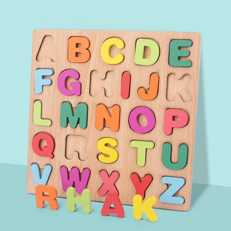 Wooden Puzzle Montessori Toys for Baby Alphabet Number Shape Matching Games
