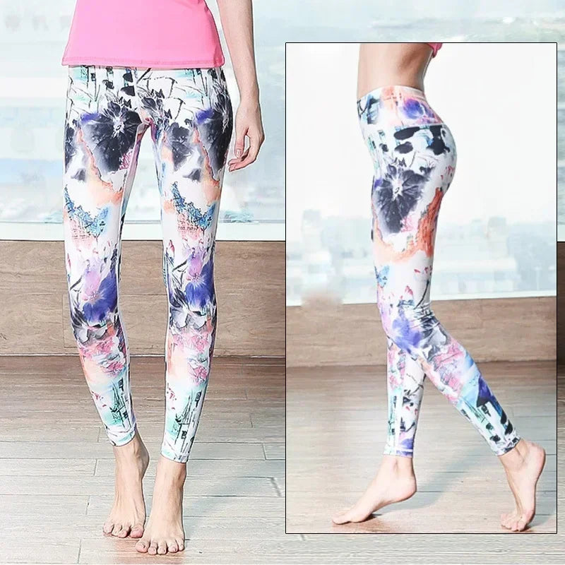 Women's Yoga Pants Women Flower High Waist Sports Leggings